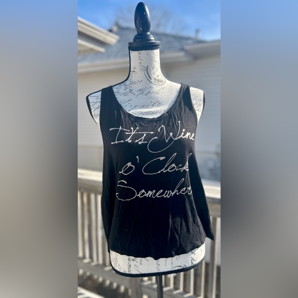 Triumph Black Funny Tank Top “It’s Wine ‘O Clock Somewhere”​